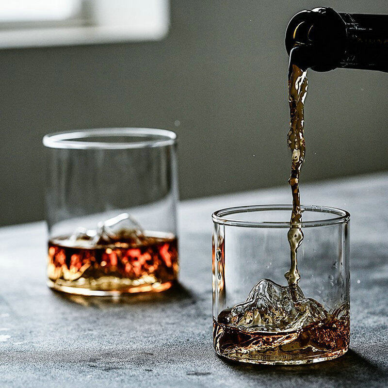 Japan 3D Mountain Whiskey Glass Glacier Old Fashioned Whisky Rock Glasses Whiskey-Glass Wooden Gift Box Vodka Cup Wine Tumbler